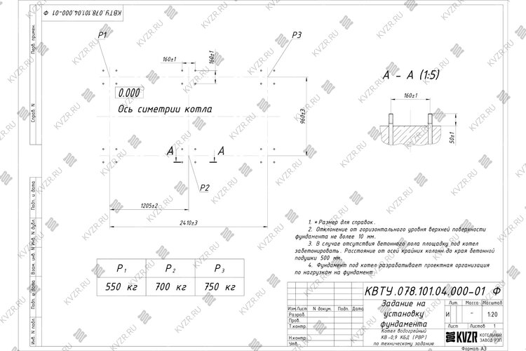 Котел на угле дровах 0.9 МВт с ОУР фундамент