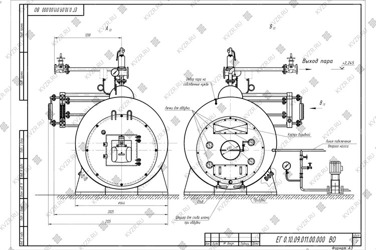 Чертеж парового котла Е 1.0 0.9 на дизеле